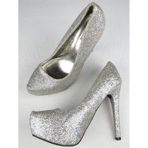 SALE!  Sparkle Silver Platform 5" High Heels - Size 7